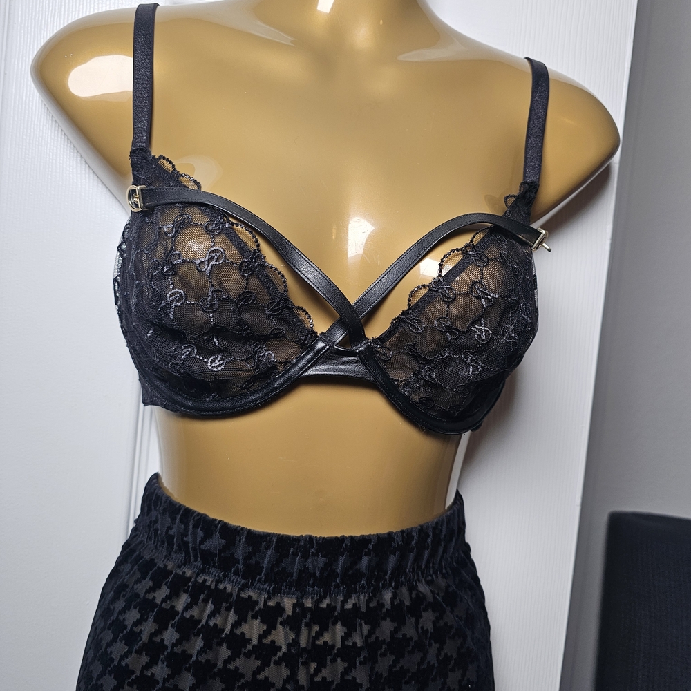Sheer Black Lace Underwire Bra with Strappy Detail